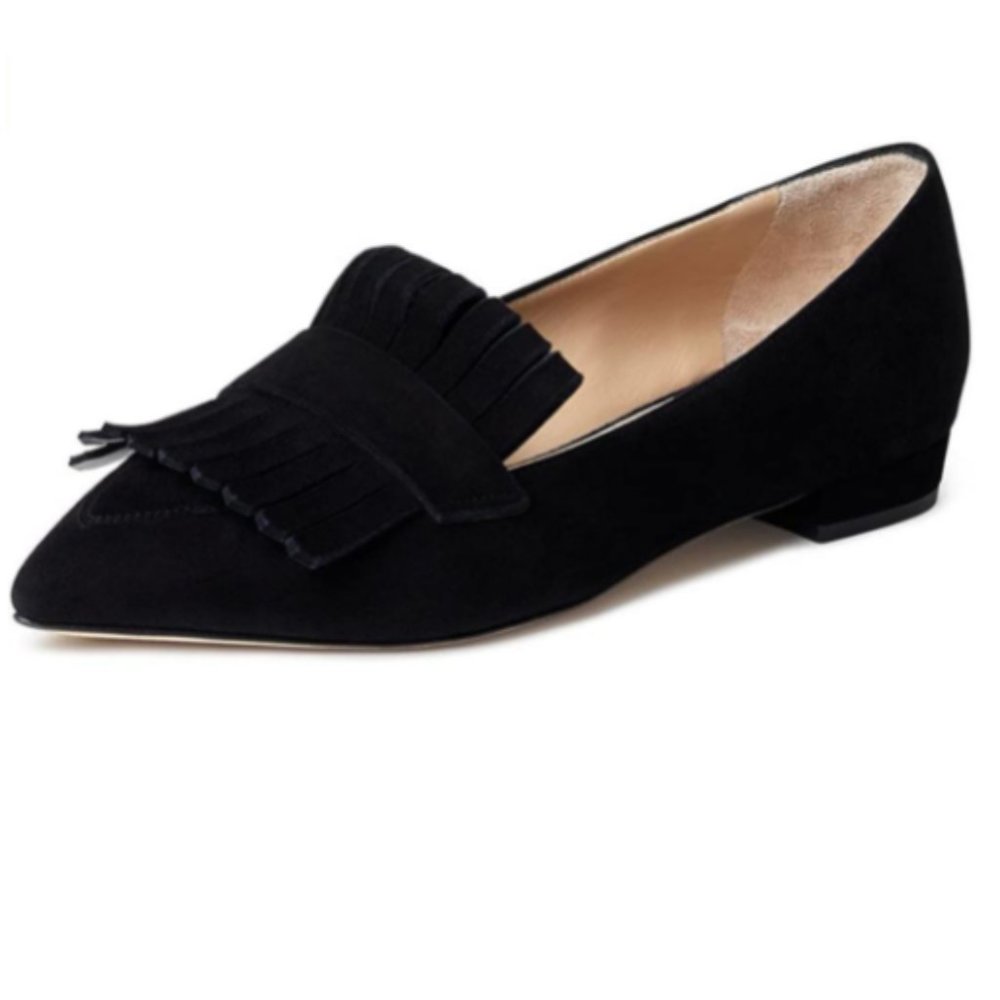 XYD Black Vintage Pointy Toe Driver Loafers